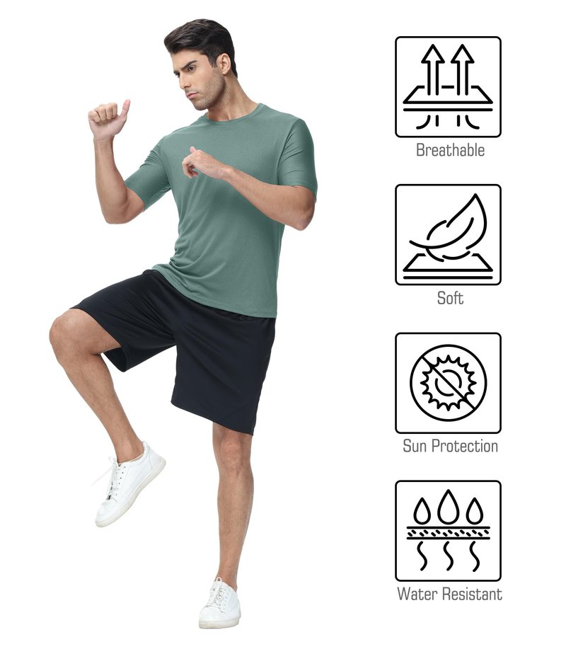Kinglaman 6 Pack Mens Quick Dry Short Sleeve Shirts Moisture Wicking Sun Protection UV UPF SPF Workout T-Shirt 1 Black 1 Gray 1 Heather Gray 1 Blue 1 Red 1 Green Large