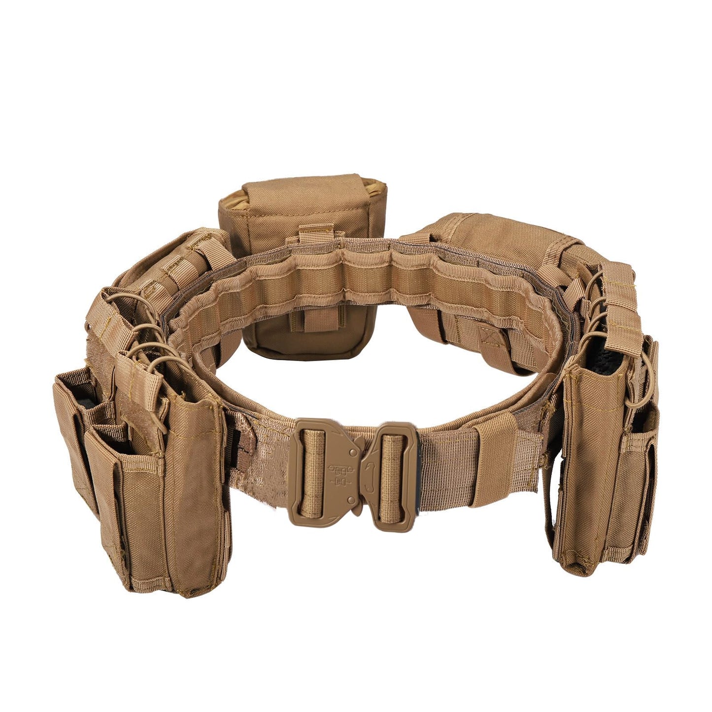 YAKEDA Tactical Battle Belts for Men- Quick Release Trigger Airsoft Belt Heavy Duty Belts with Pouches 7 PCS (Tan)