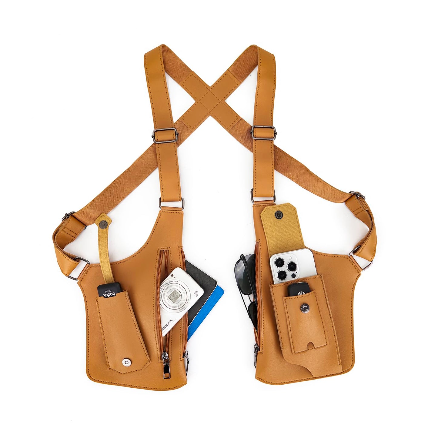 GLAMZLELE Double Shoulder Armpit Bag for Men Chest rig Underarm Anti-Theft Adjustable Pocket with Double Shoulder Straps Phone Wallet 2026 (Brown)