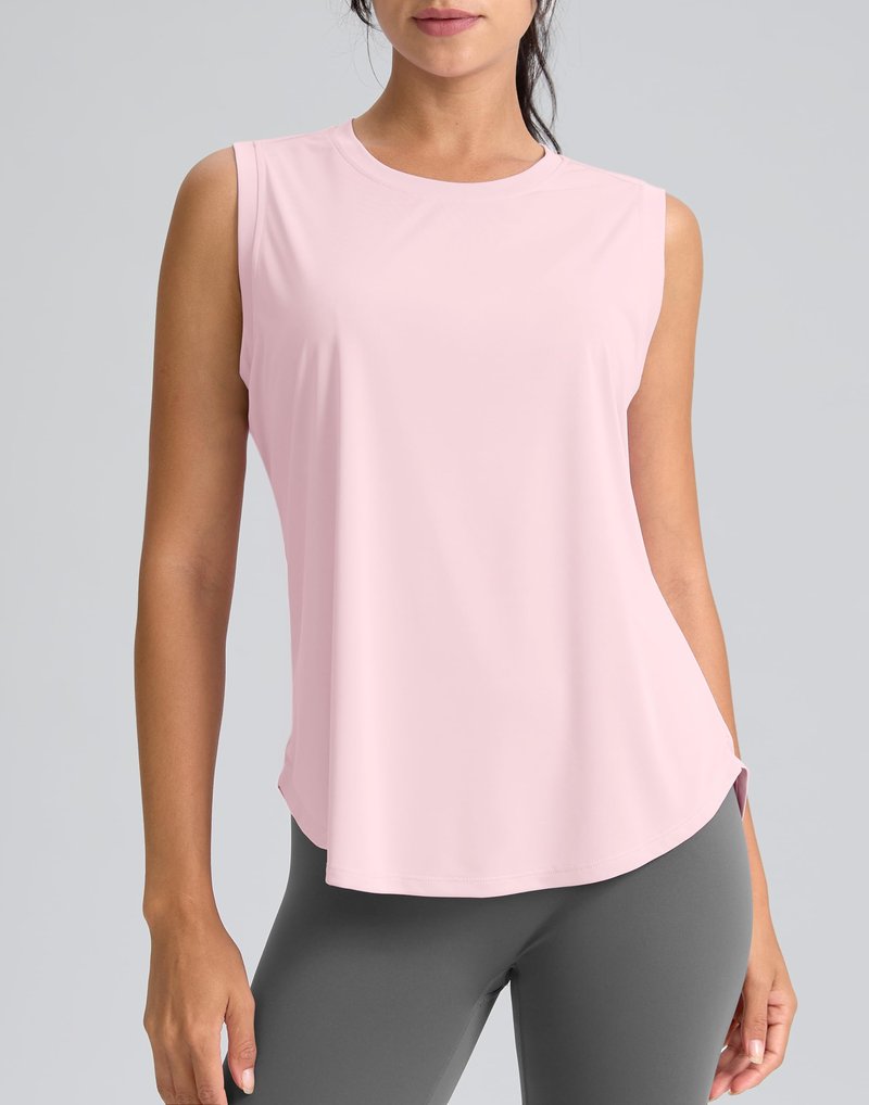 SANTINY Women's Sleeveless Workout Tops Breathable Lightweight Active Tennis Yoga Shirts Athletic Running Tank Tops for Women (Pink_L)