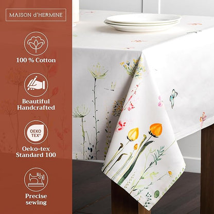 Maison d' Hermine Table Cloth Rectangle Table 100% Cotton 70 x 140 Inches Tablecloth Reusable Decorative for Dining Room, Farmhouse, Home, Party, Festive & Wedding Spring Summer - Botanical Fresh