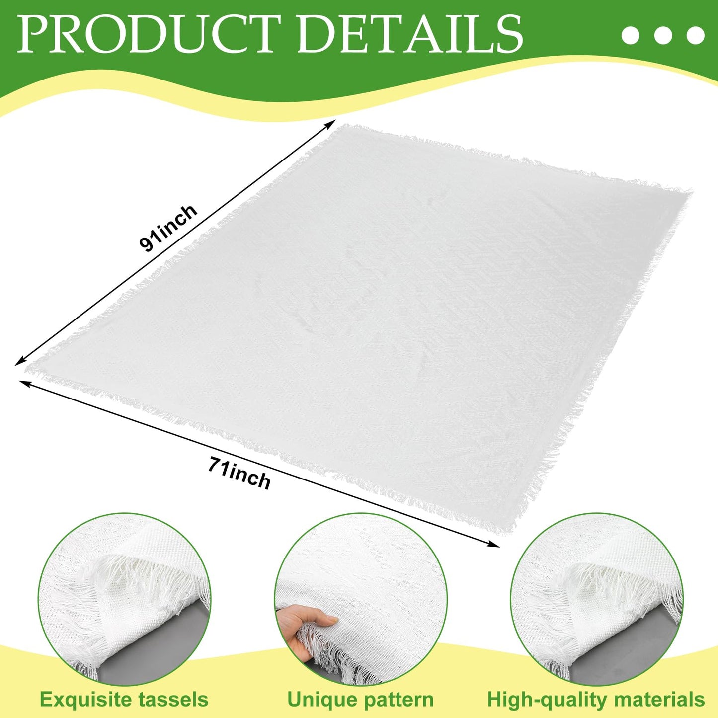 Hahafelt 91x 71 in Extra Large Outdoor Picnic Blanket with Waterproof Mat Oversize Beach Woven Cotton Yarn Blanket with Fringe Machine Sandproof for Spring Summer Camping Beach Park(Boho,White)