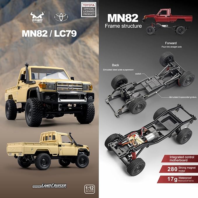 1:12 Scale Trucks MN82 RC Rock Crawler 2.4Ghz Toyota Remote Control Truck 4WD 2 Speeds Switch RC Crawler Off-Road Pick-up Equipped with 2 Rechargeable Batteries (Yellow)