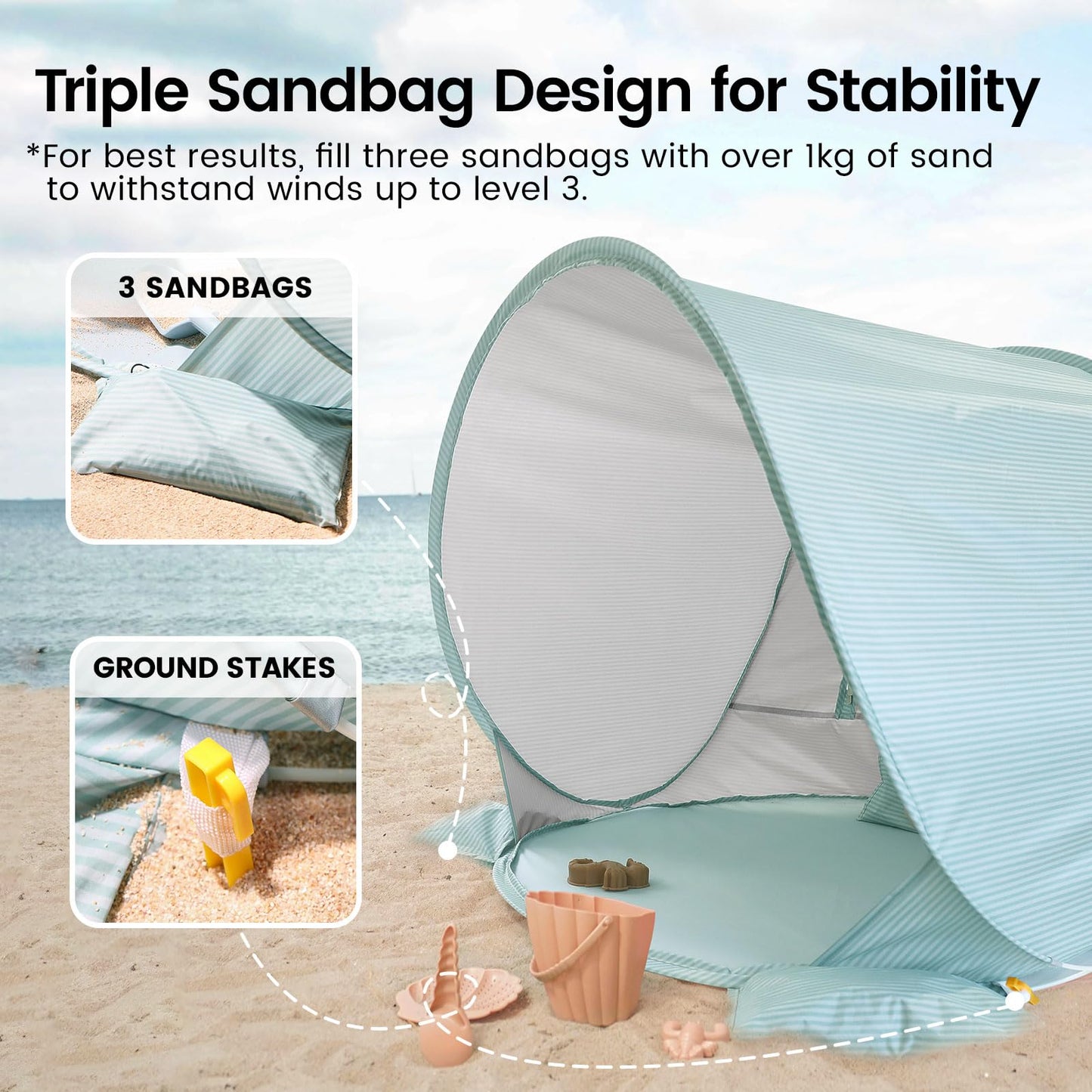 Tiny Land Baby Beach Tent – Pop Up Baby Tent with UV Protection, Portable Baby Beach Essentials, 35.4"x27.6"x31.5" Sun Shelter for Infants, Baby Outdoor Use (Pastel Aqua)