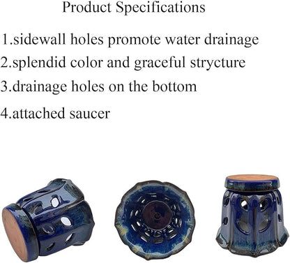 Ceramic Orchid Pots with Holes 6 inch (Dark Blue)