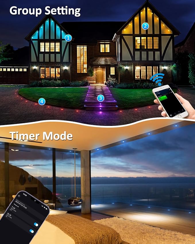 INDARUN RGB Deck Lighting φ1.22 Deck Lights Outdoor Waterproof, 12V Low Voltage Deck Lights with Remote, Smart Deck Stair Step Light Work with Google Alexa, Landscape Lighting for Floor Pathway Patio