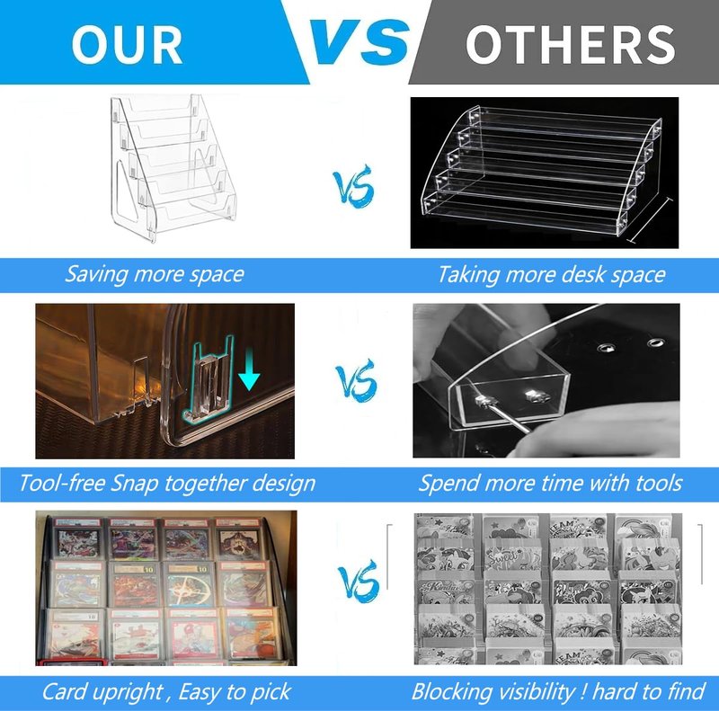 AMZALI Card Display Stand, 5 Tier Trading Card Display Case Acrylic Versatile Holder for Baseball Basketball Sports Graded Card Display Stand Tabletop for PSA BGS SGC Slabs