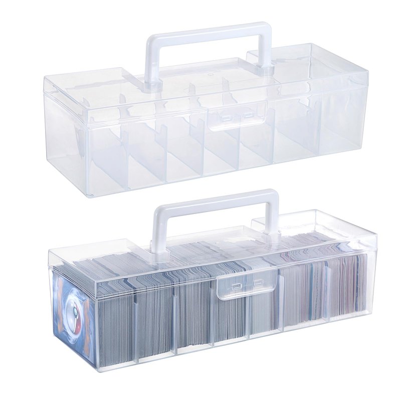 OwnMy 2 Plastic Trading Card Storage Boxes Clear Plastic Card Storage Cases with Dividers, Portable Baseball Cards Organizer Box for Football Sports MTG TCG Cards