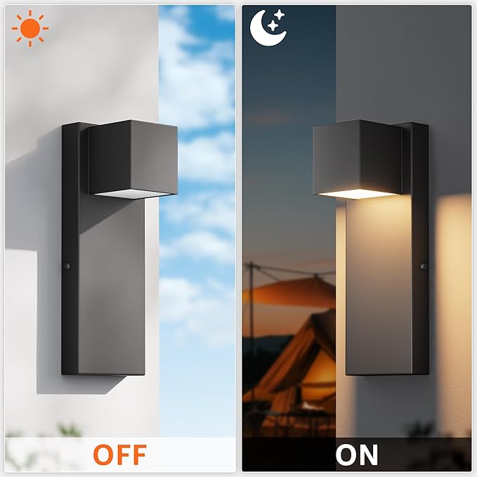 2 Pack 13" Modern Outdoor Led Wall Light,16W 3000K 1200Lumen Porch & Patio Hardwired Wall Mount Wall Sconces,Exterior IP65 Waterproof Aluminum Wall Lamp for Front Door Garage Garden(Black)