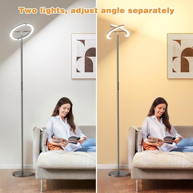 Floor Lamps for Living Room, 40W/2400LM LED Floor Lamp with Touch & Remote Control, 70" Tall Standing Lamp Stepless Dimmable, Modern Torchiere Corner Lamp for Bedroom, Office - Grey