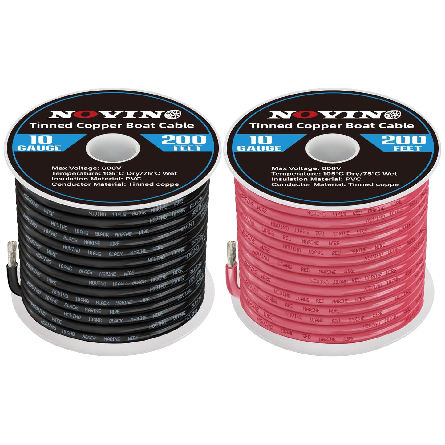 10 Gauge Marine Wire Include 10 AWG 200FT Red & 200FT Black,10 Gauge Marine Grade Wire Tinned Copper Oxygen-Free Boat Electrical Cable for Automotive/RV/Camper/Trailer Outdoor Use
