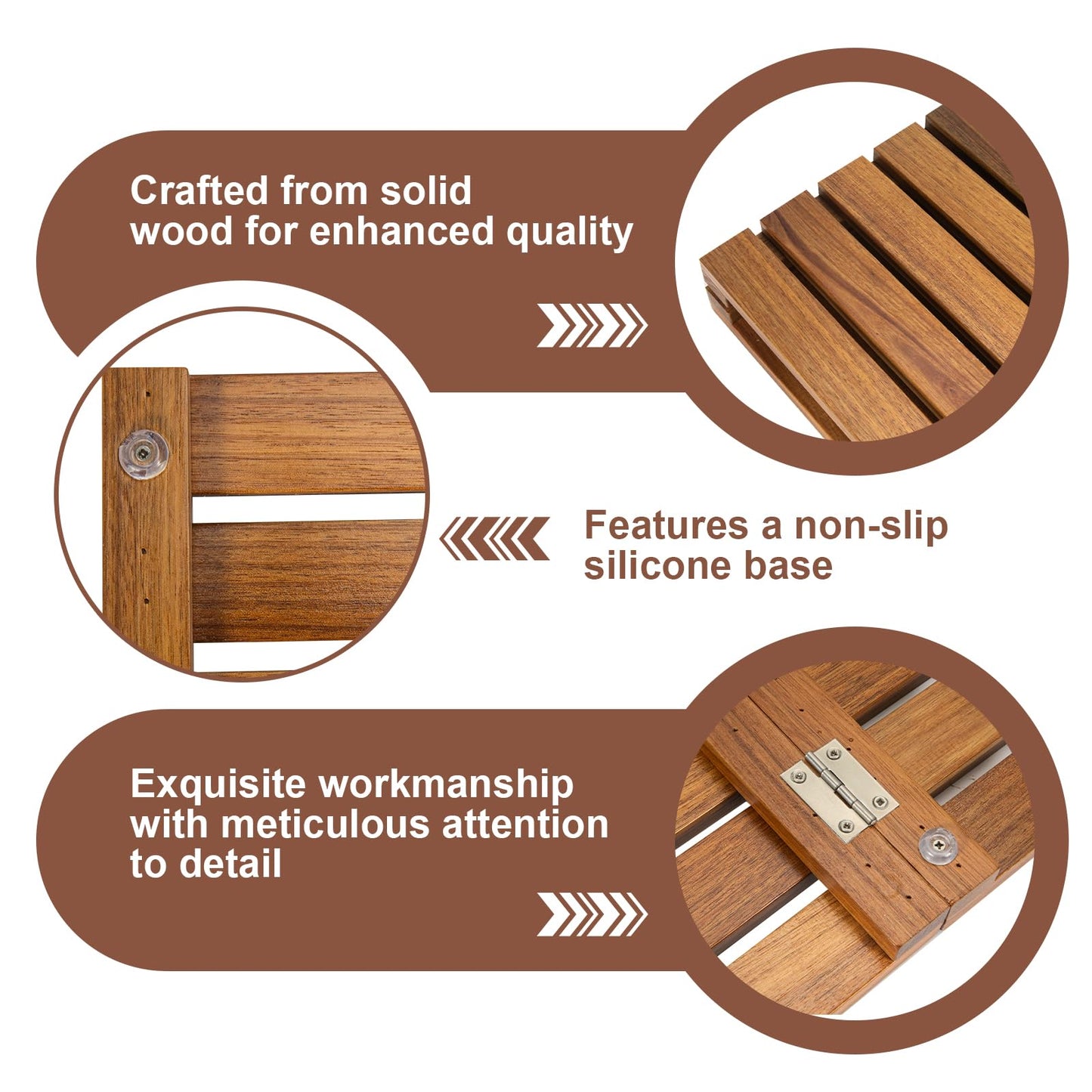 Nhohobiy Wood Shower Bath Mat - Foldable Wooden Bathroom Mat, Bamboo Teak Acacia Floor Mat Rugs for Inside Shower Platform Outdoor Indoor