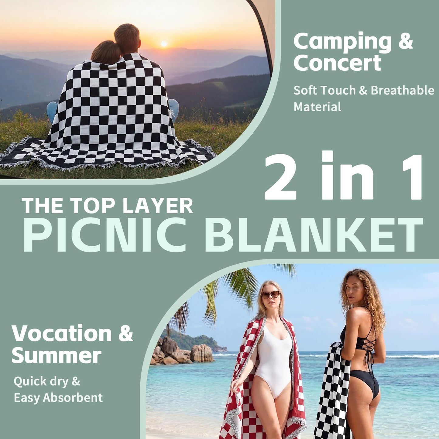 2 in 1 Extra Large Boho Beach Blanket Towel Picnic Mat Outdoor Rug Adult Men Guy Him Brother Dad Boyfriend Uncle Niece Best Friend Friendship Grandpa Husband Son Happy Birthday Cool Unique Gift