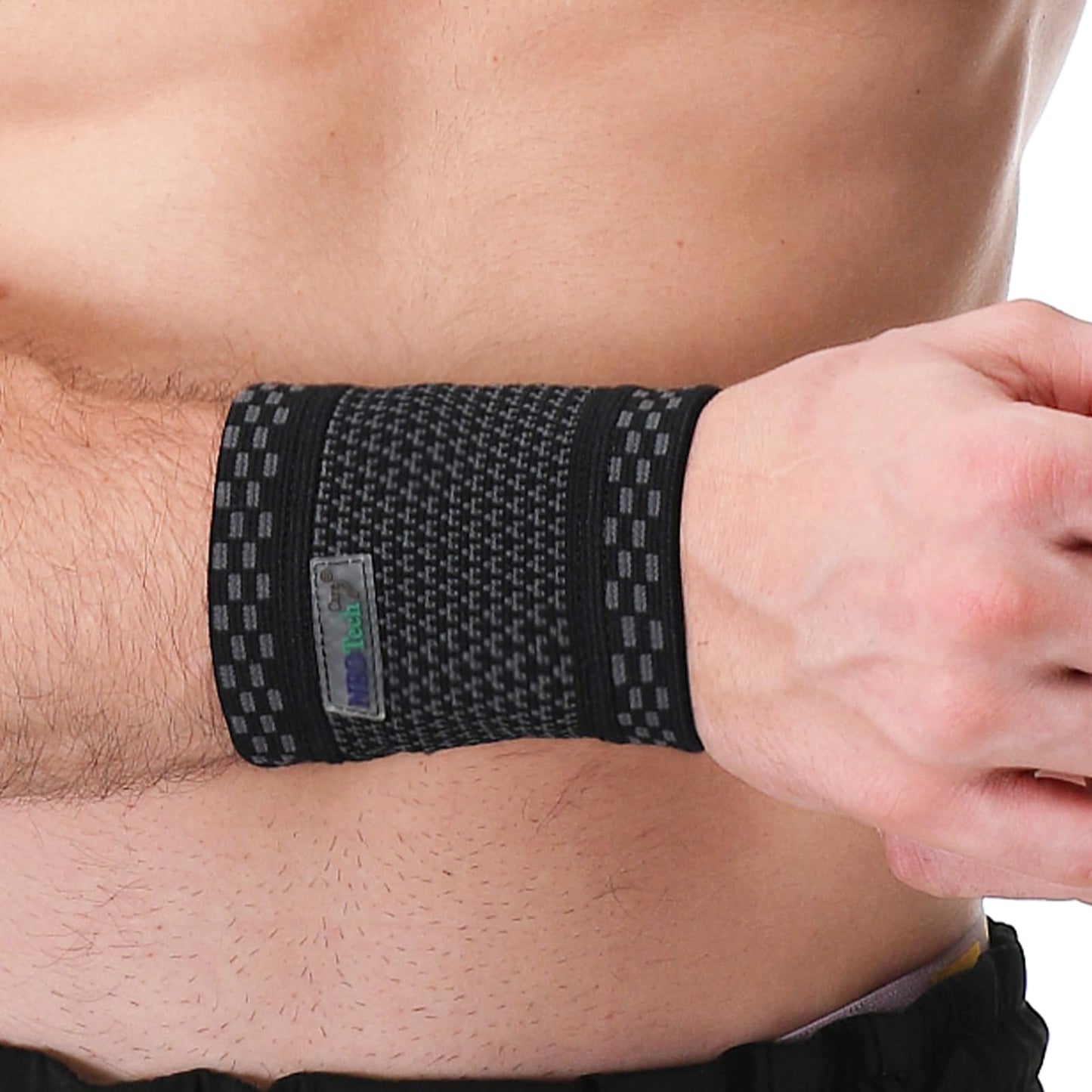 NeoTech Care Wrist Band - Light, Elastic, Men, Women, Right or Left (Black Color, Size M, 1 Unit)