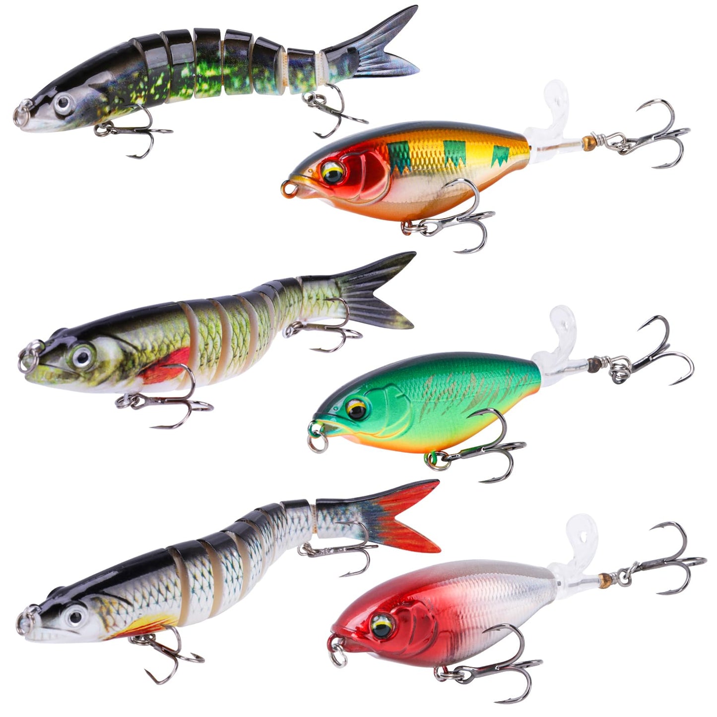 6PCS Swimbait Kit Realistic Bait and Surface Bait with Realistic 3D fisheye and Multi Joint Swimming Movements, Perfect for Saltwater and Freshwater Fishing Kits (A-6PCS)