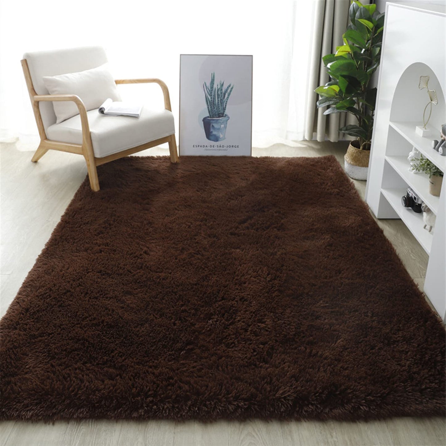 Lifup Soft Fluffy Rectangle Area Rug, Cozy Plush Shaggy Carpet for Living Room Bedroom Home Décor Coffee 1.6 x 2.6 Feet