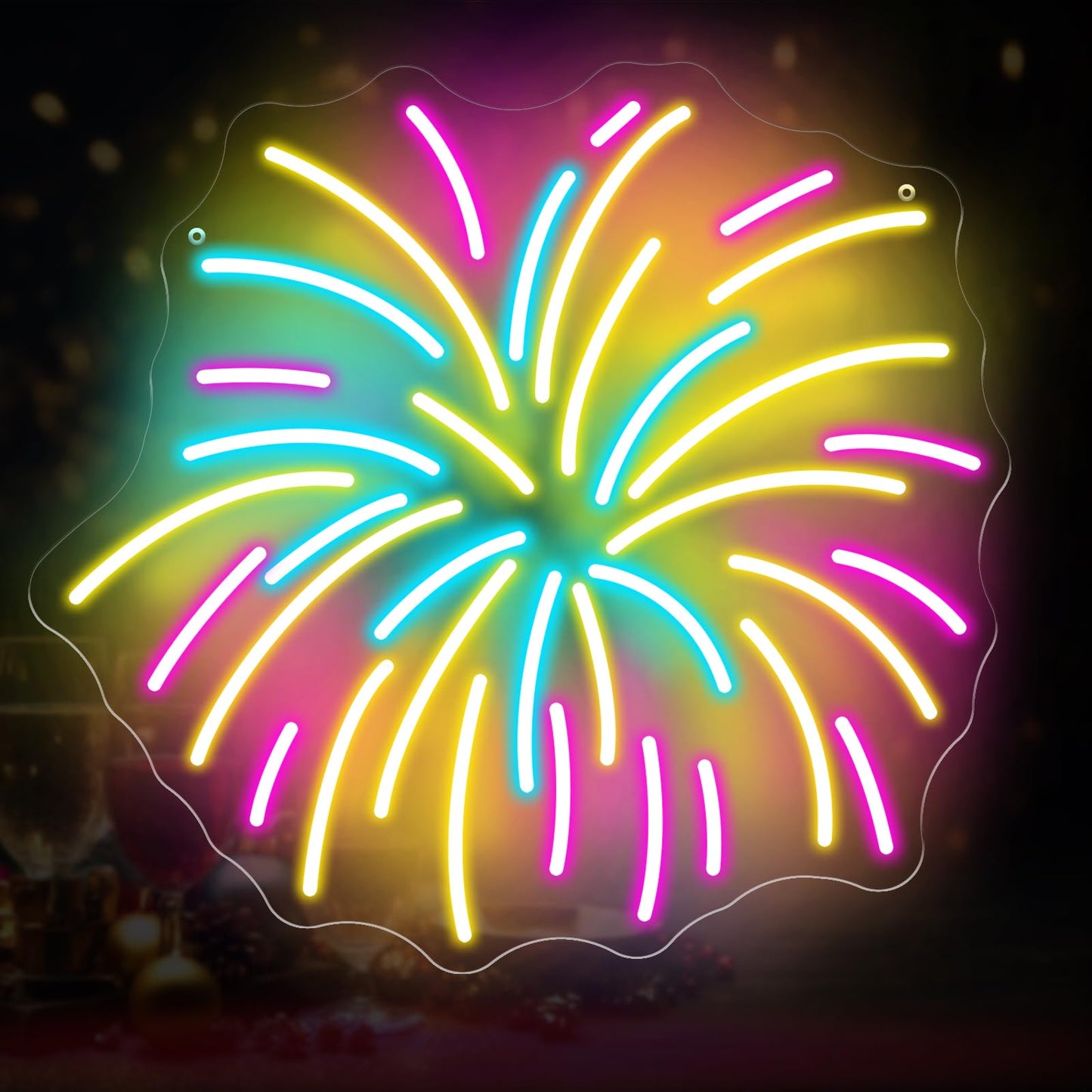 Fireworks Neon Sign 13.8x12.8in LED Wall Light USB Powered Decorative Sign for New Year Party Holiday Celebration Bedroom Living Room Wedding Party Decor