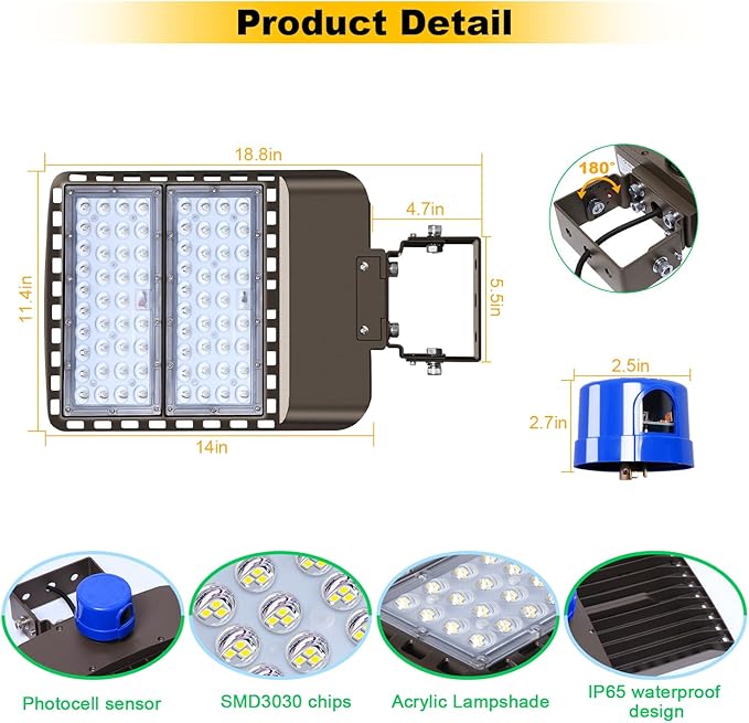 200W LED Parking Lot Light 28000LM Bright Dusk to Dawn FloodLights Outdoor with Trunnion Wall Yoke Mount 5500K Commercial 85-277V IP65 Waterproof Shoebox Barn Lighting for Yard,Garage