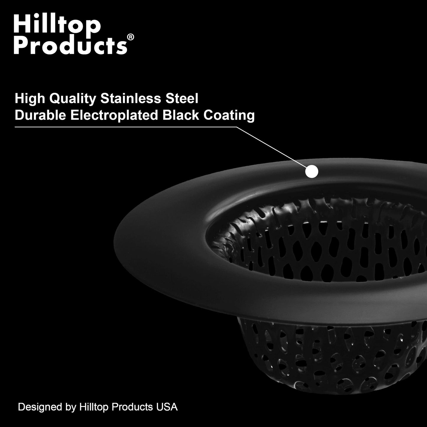 2 Pack - 2.25" Top / 1" Basket- Black Sink Strainer Bathroom, Utility, Slop, Laundry, RV and Lavatory Sink Drain Strainer Hair Catcher. Stainless Steel with Black Electroplated Coating