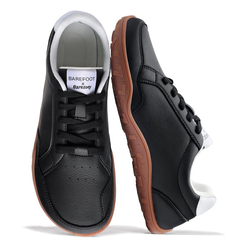 Barezoey Barefoot Shoes Mens Casual Shoes,Leather Wide Toe Box Shoe Zero Drop Barefoot Sneakers for Men,Non-Slip Lightweight Comfortable Minimalist Daily Office Running Walking Tennis Shoe Black