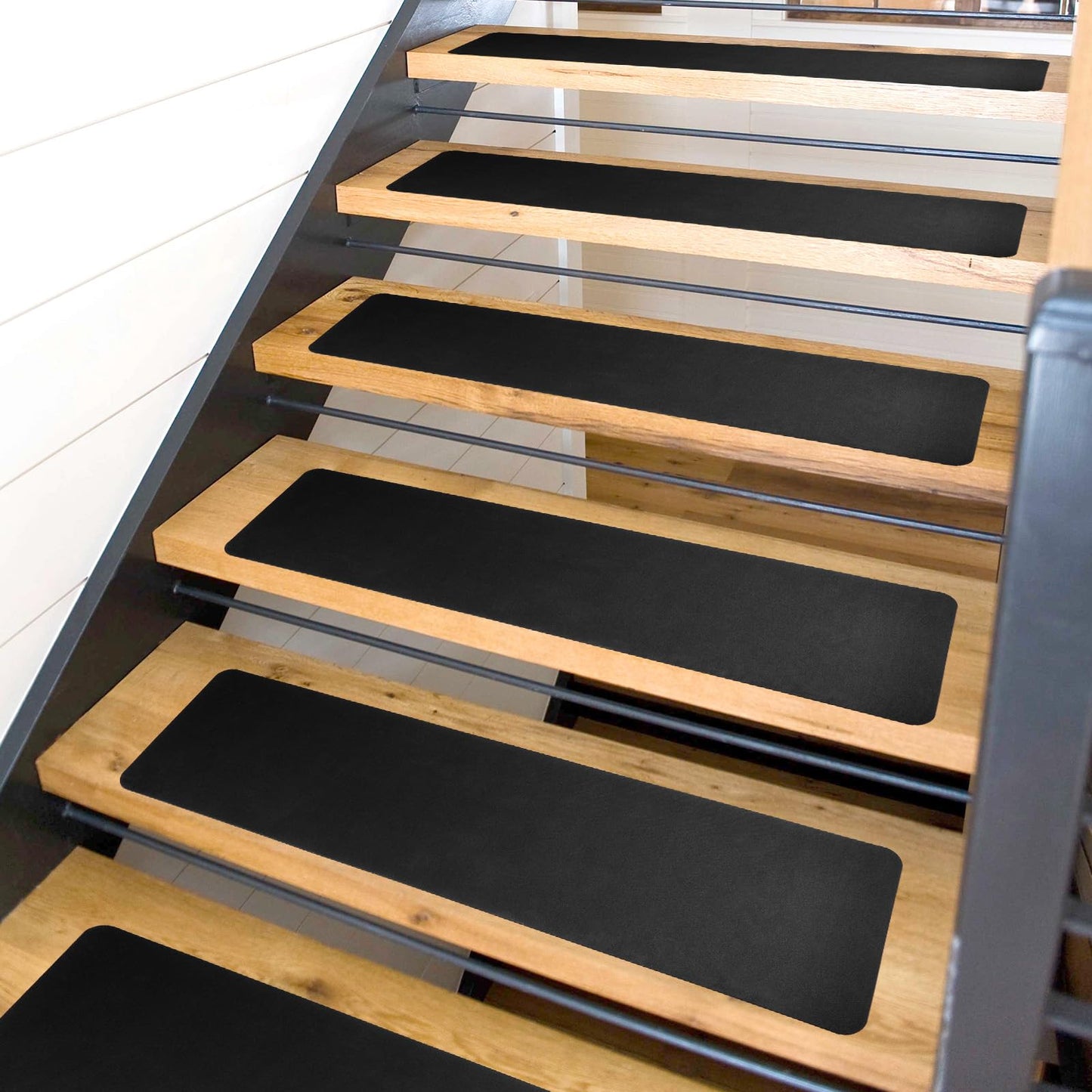HOPEVIVA Carpet Stair Treads Non Slip for Wooden Stairs, Rubber Backed Indoor Stair Treads with Tech Fabric Surface, Anti Slip Stair Covers, 30" x 8", Set of 15, Black