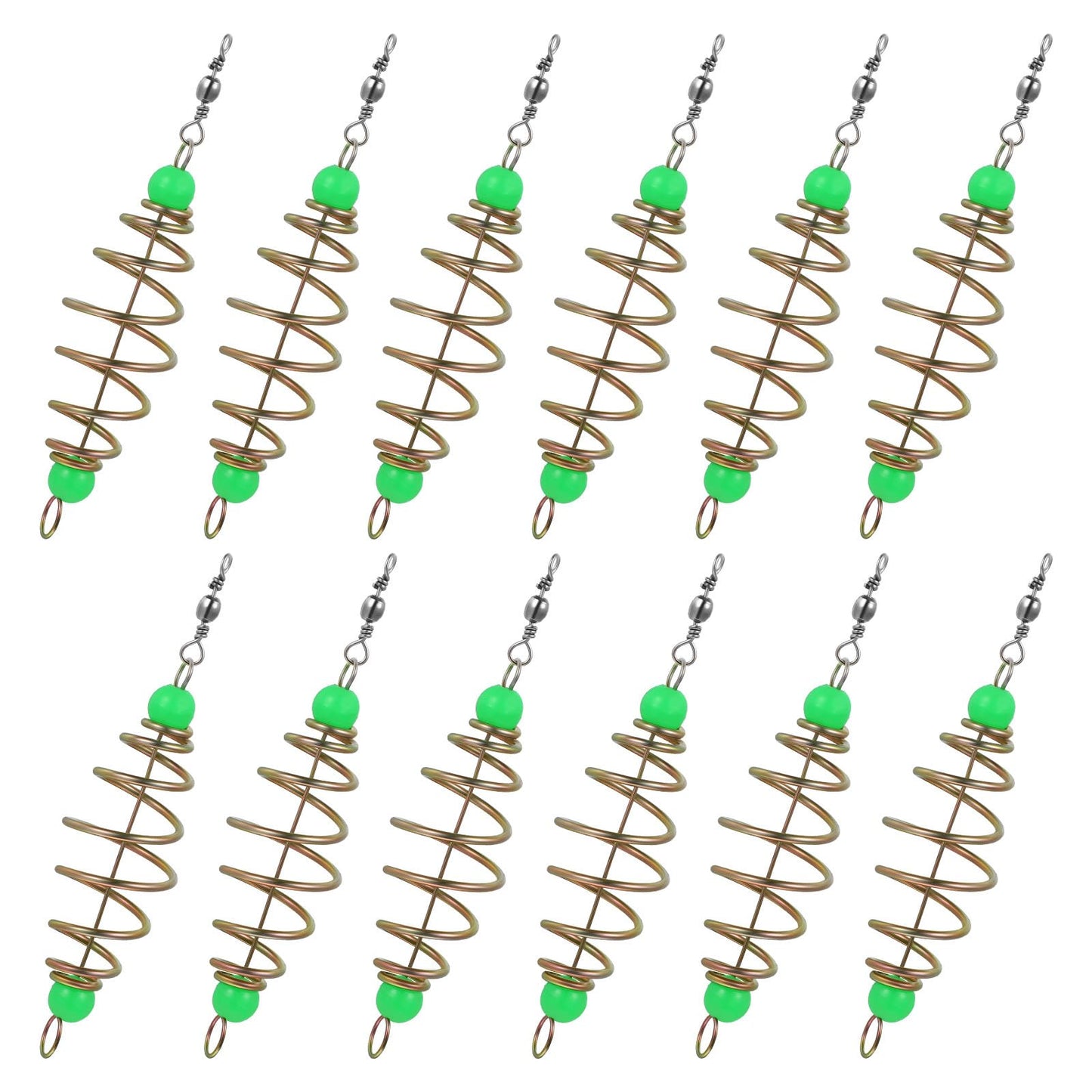 Toyvian Fishing Feeder Bait Cage - 12pcs Olive Shape Carbon Steel Spring Fishing Bait Traps Holder Carp Feeder with Glow Beads for Carp Lure Accessories