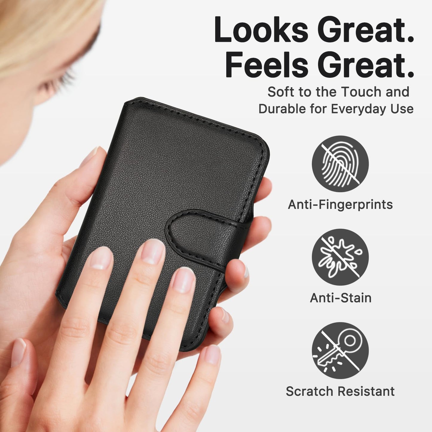 MEFON for MagSafe Wallet, Magnetic Phone Wallet RFID Blocking, Slim 5-8 Card Holder with Cash Slot & Clear ID Window, Minimalist Mag Safe Wallets for iPhone 17/16/15/14/13/12 Series, Midnight Black