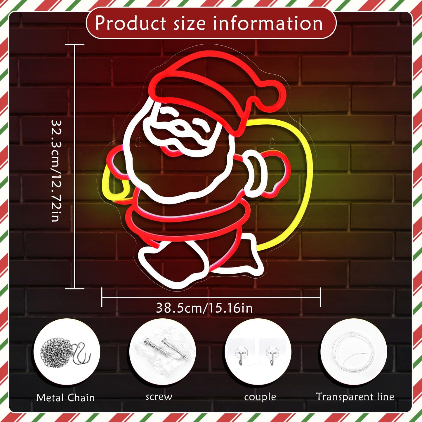 Mvorixa Santa Claus Neon Sign Christmas LED Wall Light for Holiday Decor, USB Powered Red White Yellow Santa Neon Lights for Home Bedroom Kids Room Party Christmas Gift Decorations