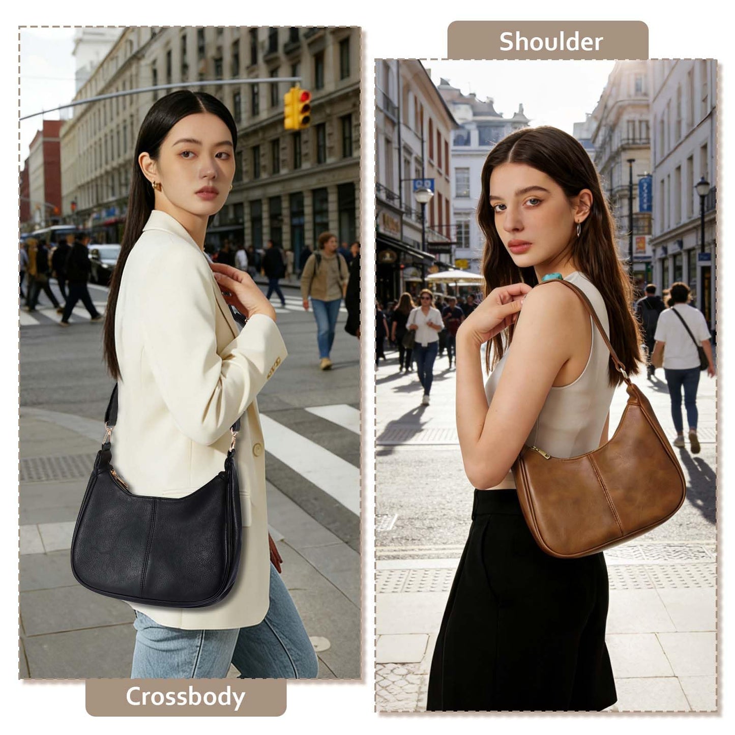 Hobo Bags for Women - Soft Leather Womens Crossbody Purse Shoulder Bags with Adjustable Strap (Black)