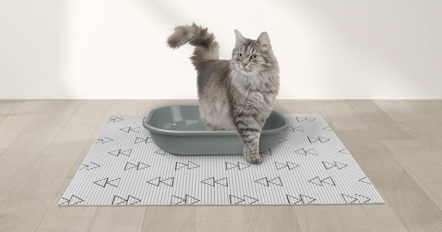 Fresh Kitty Durable XL Jumbo Foam Litter Mat – Phthalate and BPA Free, Water Resistant, Traps Litter from Box, Scatter Control, Easy Clean Mats – White Triangles 40" x 25"