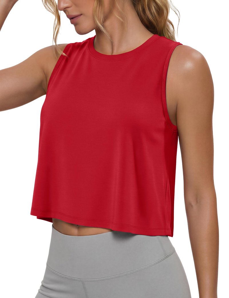 MAGCOMSEN Red Tanks for Women Workout Gym Shirts Sleeveless Loose Fit Muscle Quick Dry Running Travel Pilates Work S