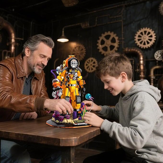 Steampunk Diver Building Set for Adults Deep Sea Diving Explorer Model Cool Diver Robot Collectible Display Model Creative Building Toy Gifts (1287 Pieces