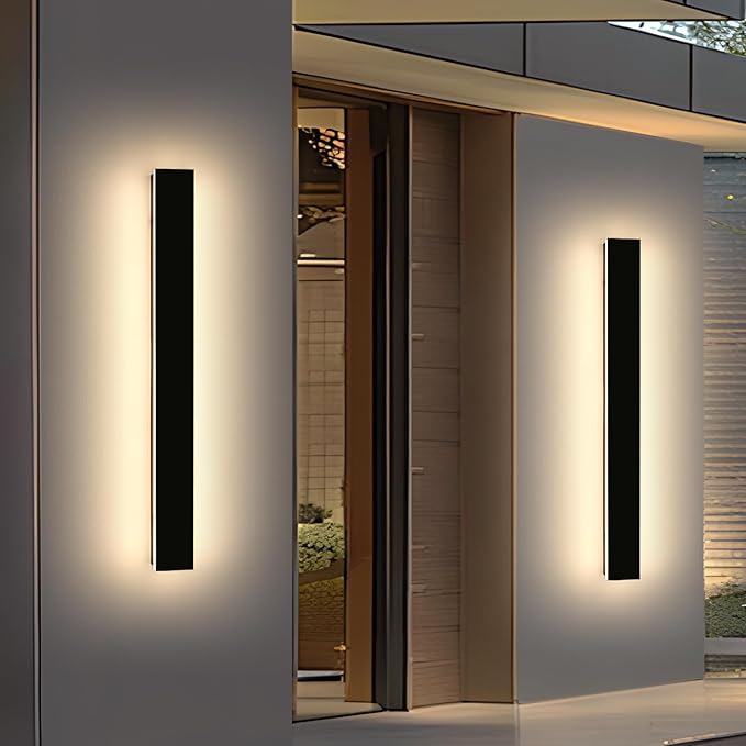 2 Pack 47.2inch Long Linear Outdoor Wall Light, 3000K Warm White Modern Wall Mounted Sconce, IP65 Waterproof, 42W, Black Exterior Lighting Fixture for Garage, Patio, Porch, Garden