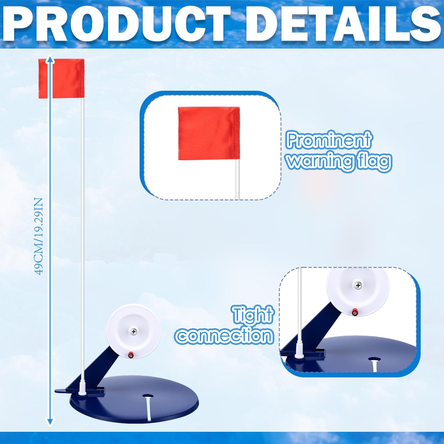 Soulchen 2 Packs Ice Fishing Tip-ups Flag Marker Rod with Portable Pole Flags for Tip-up Anglers Accessory Ice Fishing Equipment Gear, 19.7 Inches