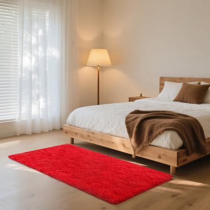 Mhyup 3x5 Red Rug for Bedroom Living Room, Fluffy Small Area Rug Soft Shag Non-Slip Carpet for Kids Boys and Girls Nursery Room Dorm Indoor Home Decor (3ft x 5ft, Red)