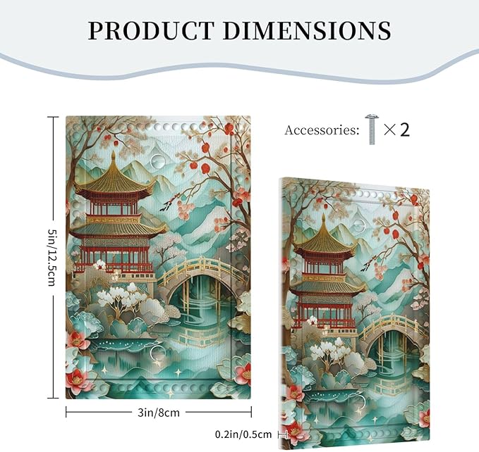 Asian Palace Traditional Bridge Cherry Blossoms Light Switch Covers No Device Wall Plate 1 Gang Decorative Blank Switchplate Electrical Faceplate for Country Living Bedroom Decor