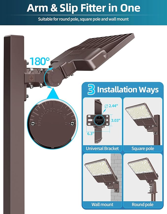 LED Parking Lot Light 150W 120W 90W Tunable, LED Shoebox Light 5700K 5000K 4500K Adjustable Arm&Slip Fitter, DLC Listed Outdoor Pole Light with Photocell, IP65 Commercial Street Area Flood Lighting