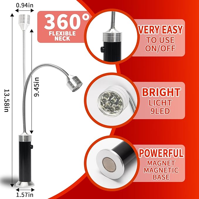 Grill Light, Grill Accessories - Christmas Stocking Stuffers for Men Dad Boyfriend, LED BBQ Light with Magnetic Base & 360° Flexible Gooseneck, Smoker Grilling Gifts for Men, Batteries Included-1 Pair