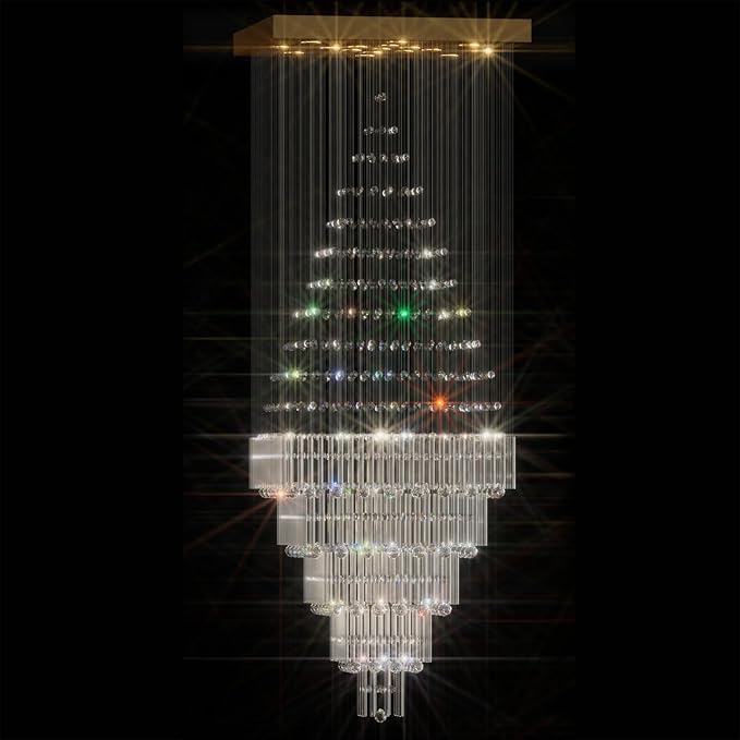D40''X H120'' Large Chandelier for Staircase, Luxury Foyer Chandelier, Modern Crystal Raindrop Chandeliers Flush Mount Ceiling Light Fixtures for High Ceilings,Entryway LED Dimmable 2700K-6000K