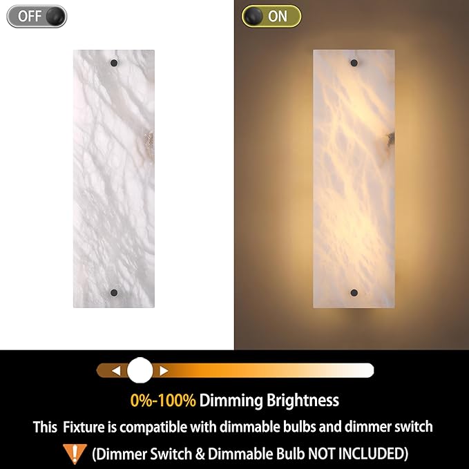 2 Pack 2 Light 17.2" Alabaster Marble Bathroom Wall Sconce Modern Concise Style Wall Light Fixture,Black Finish for Bedroom Hallway Bedside