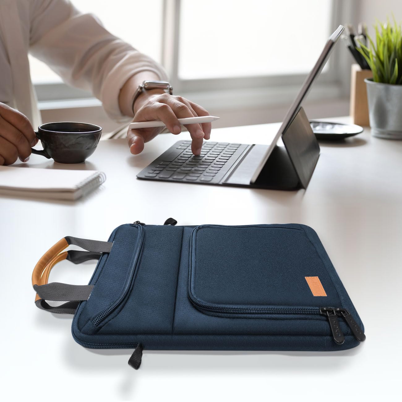 MoKo 9-11 Inch Tablet Sleeve Bag - Carrying Case Fits iPad Air, Pro 11, Tab S8/S9, with Shoulder Strap, Handle and Pockets, Indigo