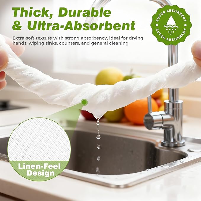 600 Pack Disposable Bathroom Hand Towels Super Value Bulk, Linen-Feel Absorbent