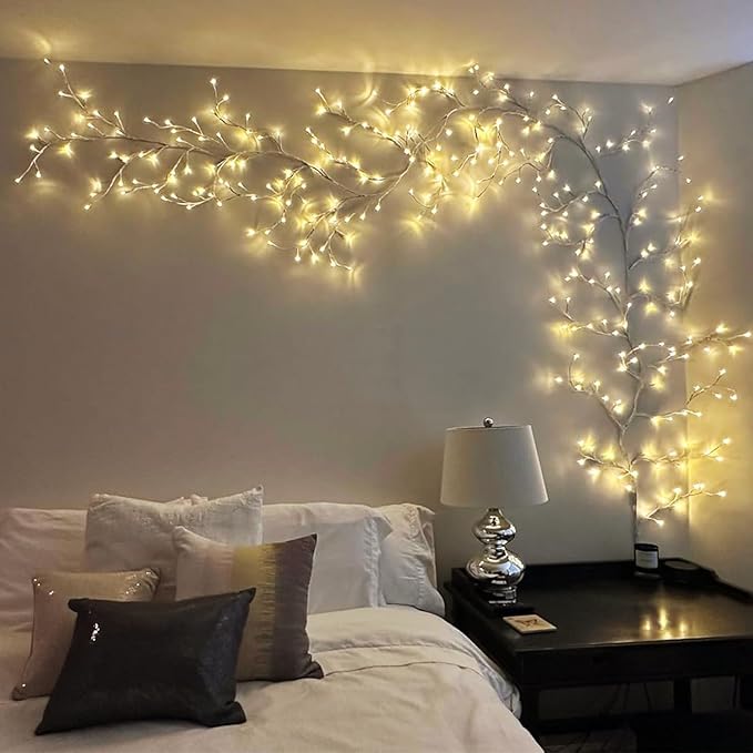 2pcs Enchanted Willow Vine Lights with Remote, NIDISETPJAS Christmas Swags Decorations Indoor Room Decor, 18 Branches 144 LEDs Lighted Willow Vine Lights for Walls Bedroom Home Decor, White Branch