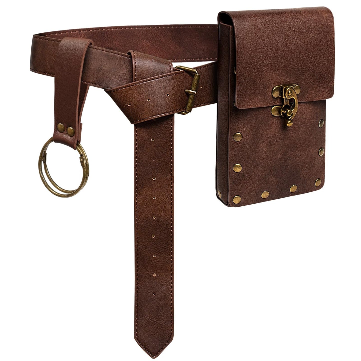 WooHand Renaissance Belt Bag Waist Bag Punk Medieval Leather Belt Bag Skirt Set, LARP Role-Playing Clothing Easter Retro Accessories (Brown)