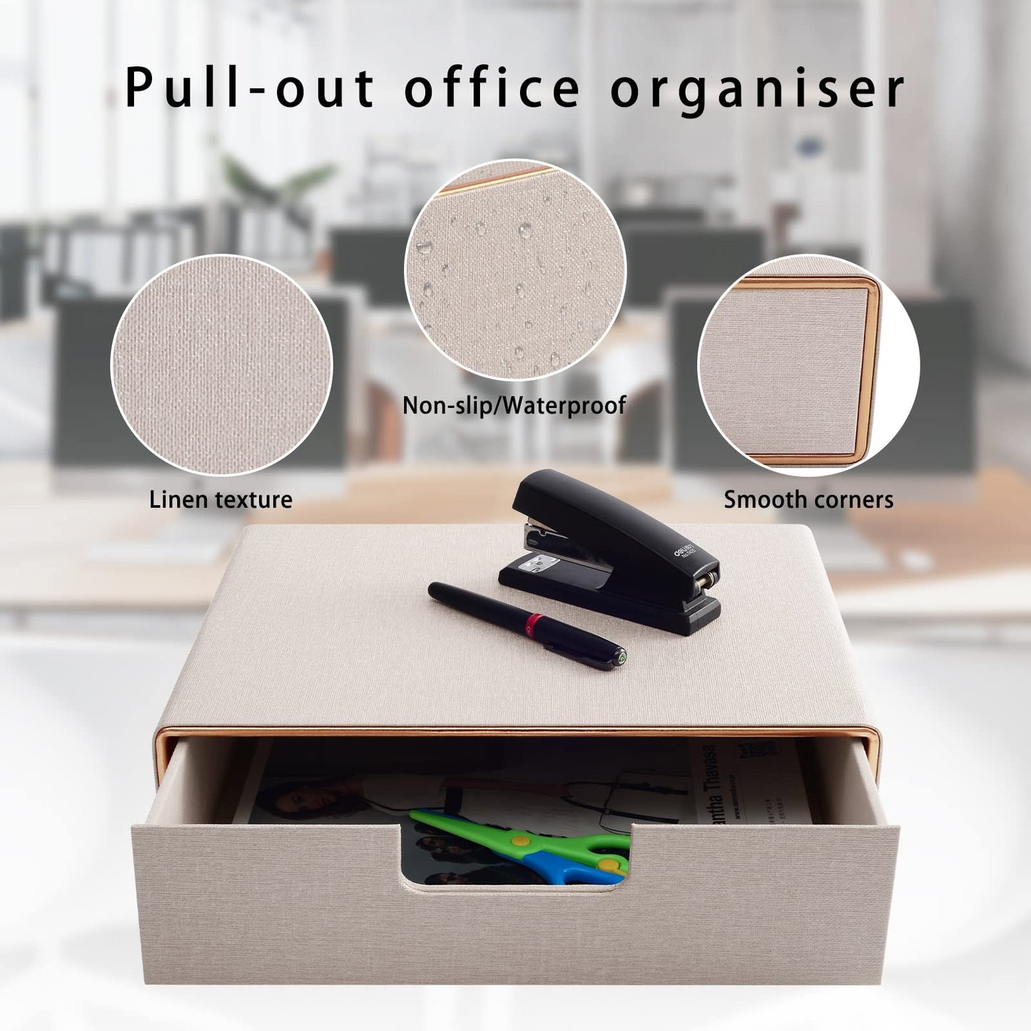 XNONE PU Leather Stackable Organizer Drawer,Executive Office Supplies Desktop Filing A4 File Cabinet/Holder for Jewelry/Bill/Paper/Documents/Makeup Home Decor Stationery Storage Box,Beige
