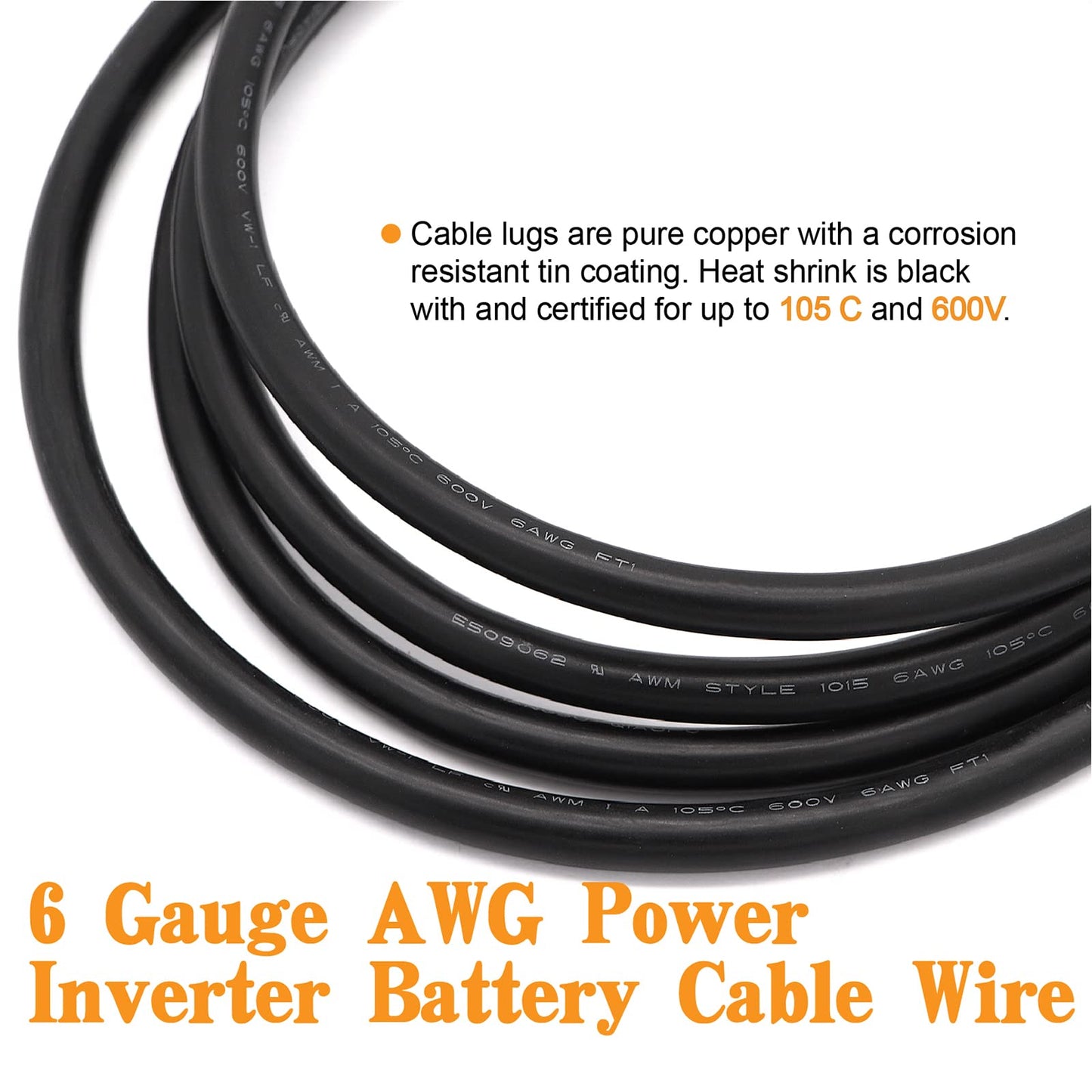 Taukealugs 6 AWG Gauge Wire UL1015 Battery Power Tinned Oxygen Free Copper OFC Welding Cable Boat Inverter Red Black Total 13.1FT and Lugs Terminal Connectors with Heat Shrink Tube