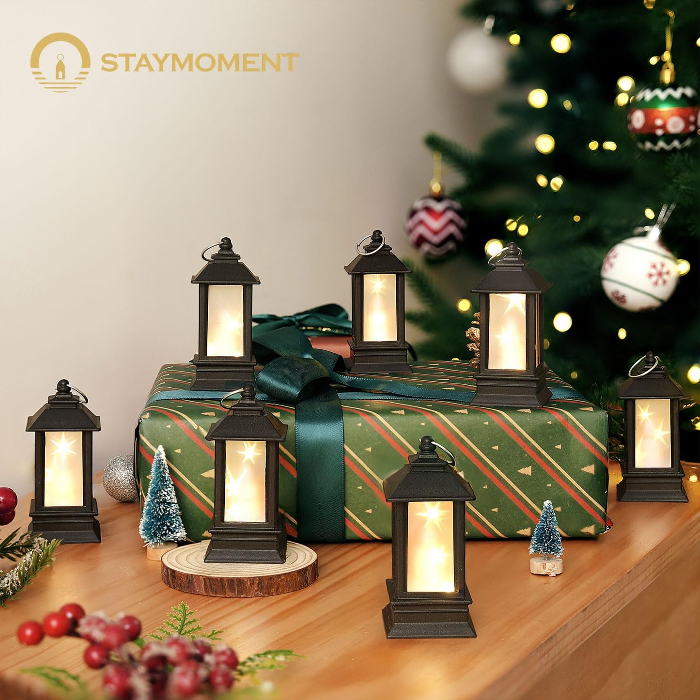Staymoment Black Lanterns Decorative Indoor: 24 Pcs Starlight Mini LED Lantern for Centerpiece Table Decorations Halloween Christmas Wedding Party Camping Decor