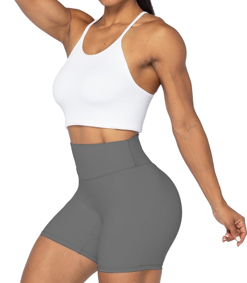 Sunzel 8" Waist Biker Shorts for Women No Front Seam Soft Yoga Workout Gym Bike Shorts Tummy Control Squat Proof Charcoa Grey Small