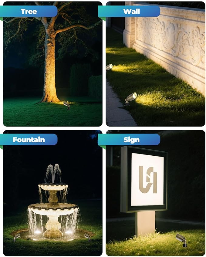 Low Voltage Brass Landscape Lights, Solid Outdoor Spotlights with Replaceable MR16 LED Bulb 5W, 2700K Warm White, 12V 24V Landscape Lighting, Waterproof Design for Garden, Yard, Patio