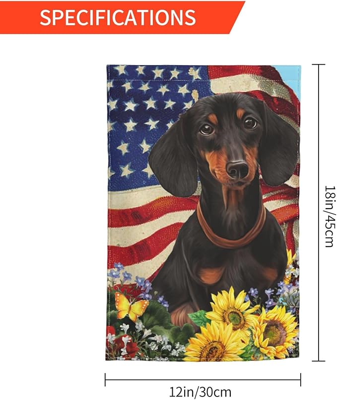 Dachshund American Flag Patriotic Dog Garden Flag Welcome Party Outdoor Outside Decorations Picks Home House Garden Yard Decor 12x18 Inch